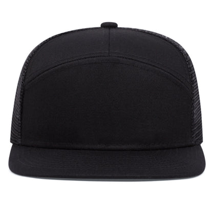 7-Panel Flat Brim Trucker Hat – Breathable Mesh Back, Lightweight Cotton Blend, Unisex Summer Outdoor Sun Protection Cap