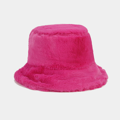 "Retro Chic Fleece Bucket Hat for Women: Cozy Style with a Touch of Japanese Influence, Perfect for Autumn and Winter Wardrobe" 玫红色 Hat - Size undefined