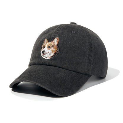 Gorra de béisbol vintage negra lavada con bordado de perro | Gorra ajustable para amantes de las mascotas