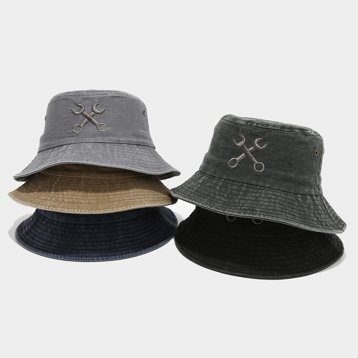 Creative Embroidered Bucket Hat - 'Fix Things' Mechanic Wrench Design, UV Protection, Breathable Outdoor Fisherman Hat