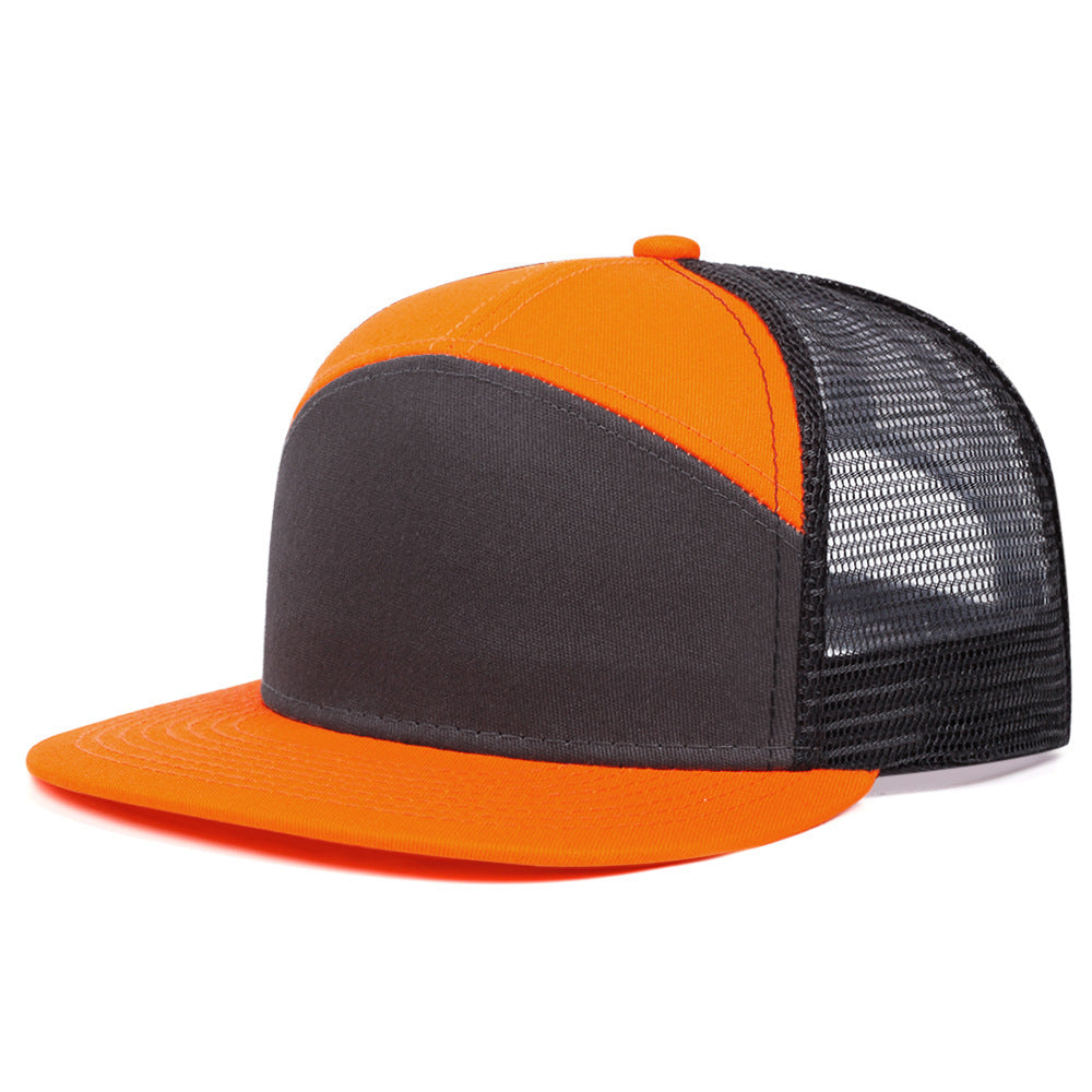 7-Panel Flat Brim Trucker Hat – Breathable Mesh Back, Lightweight Cotton Blend, Unisex Summer Outdoor Sun Protection Cap