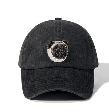 Gorra de béisbol vintage negra lavada con bordado de perro | Gorra ajustable para amantes de las mascotas