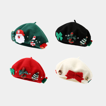 Winter Faux Rabbit Fur Beret - Christmas Themed, Wide Brim, Warm for Commute & Festive Events