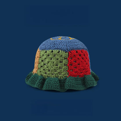Women's Hand-Crocheted Hollow Knitted Bucket Hat, Japanese Designer Autumn Winter Versatile Face-Flattering Woolen Cap