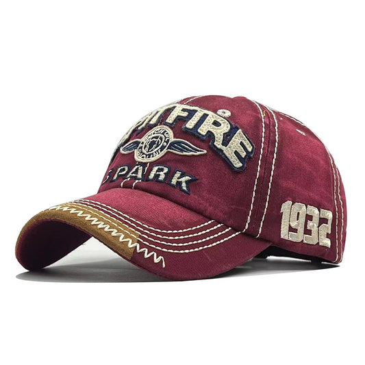 Vintage SPITFIRE 1932 Distressed Baseball Cap - Washed Cotton Embroidered Retro Hat with Contrast Brim