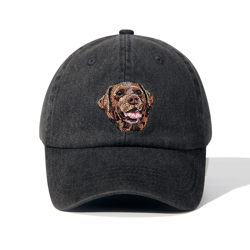 Gorra de béisbol vintage negra lavada con bordado de perro | Gorra ajustable para amantes de las mascotas