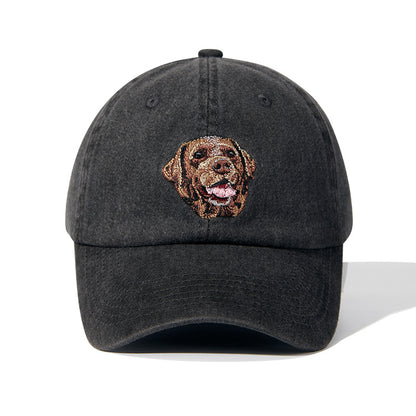 Gorra de béisbol vintage negra lavada con bordado de perro | Gorra ajustable para amantes de las mascotas