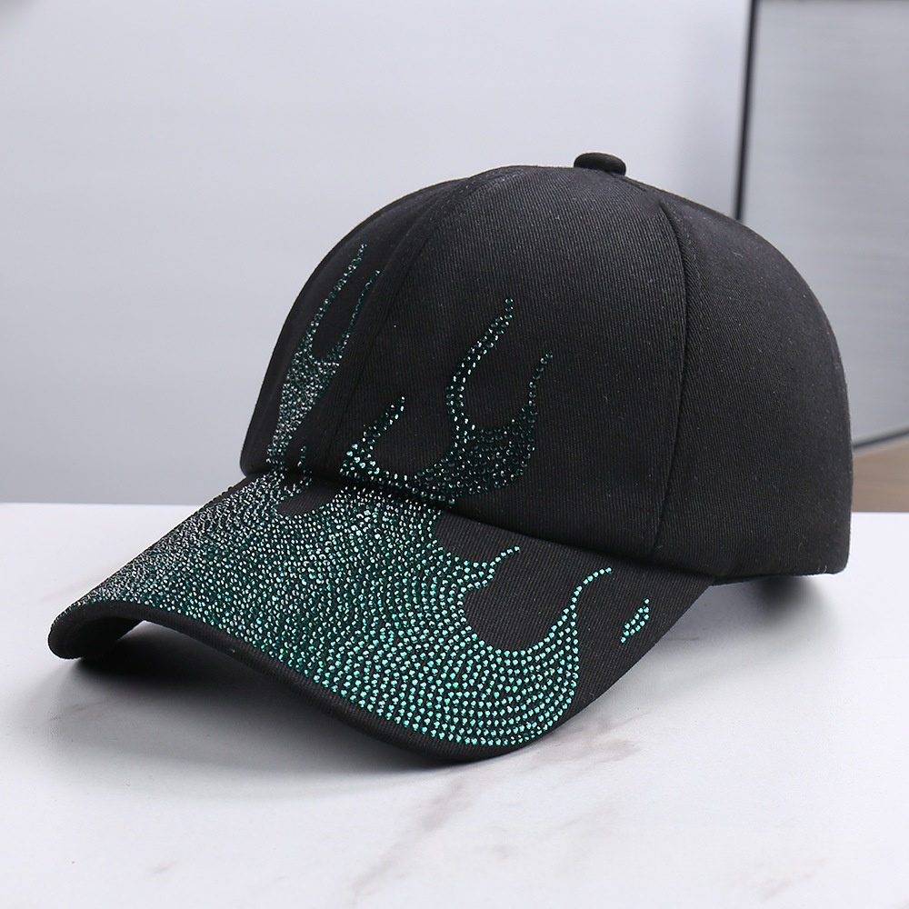 Rhinestone Flame Baseball Cap Bling Bling Fire Pattern Diamond Hat