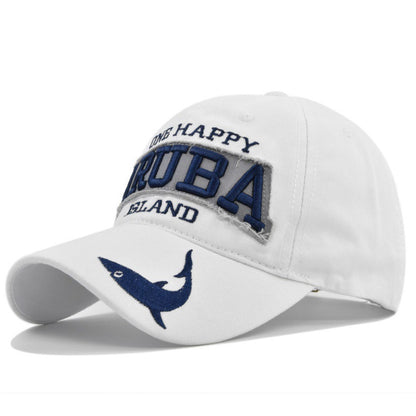 Vintage Aruba Island Baseball Cap - One Happy Embroidered Patch Hat with Whale Design