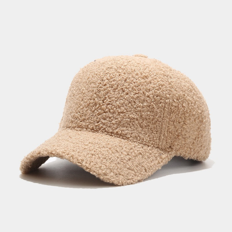 "2024 Autumn Pure Color Lamb Wool Baseball Cap - Men's Stylish Warmth, Women's Retro Literary Duckbill Cap" Khaki Hat - Size undefined