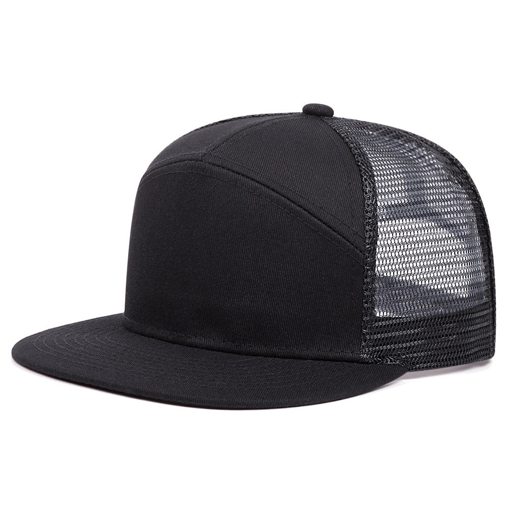 7-Panel Flat Brim Trucker Hat – Breathable Mesh Back, Lightweight Cotton Blend, Unisex Summer Outdoor Sun Protection Cap