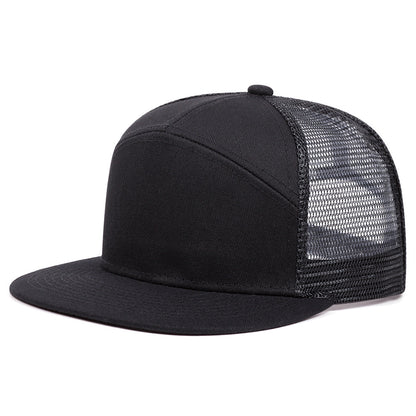7-Panel Flat Brim Trucker Hat – Breathable Mesh Back, Lightweight Cotton Blend, Unisex Summer Outdoor Sun Protection Cap