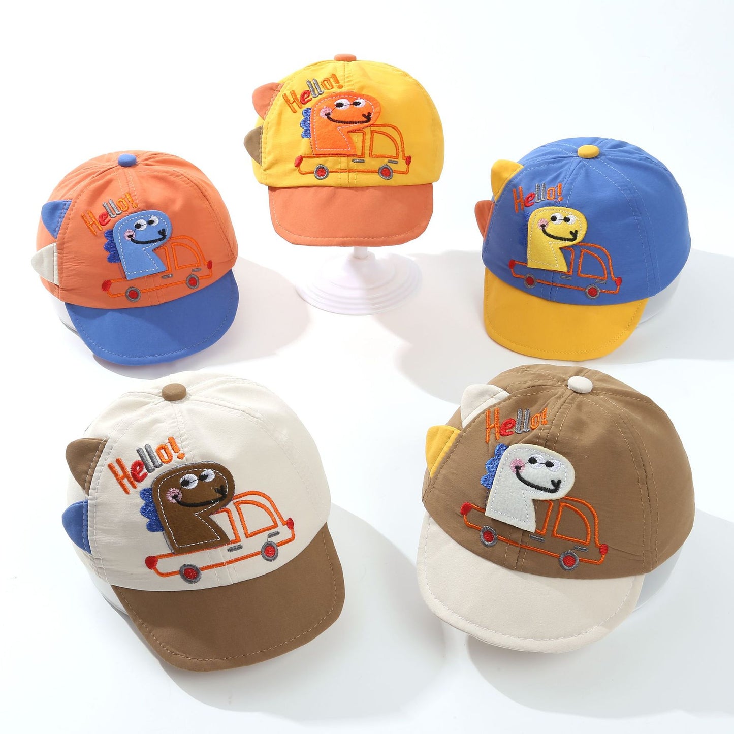 Pandaize Kids Dinosaur Baseball Cap - Cute Cartoon Embroidered Soft Brim Duckbill Hat for Baby & Toddler, Sun Protection, Colorful Adjustable Cap for Boys & Girls