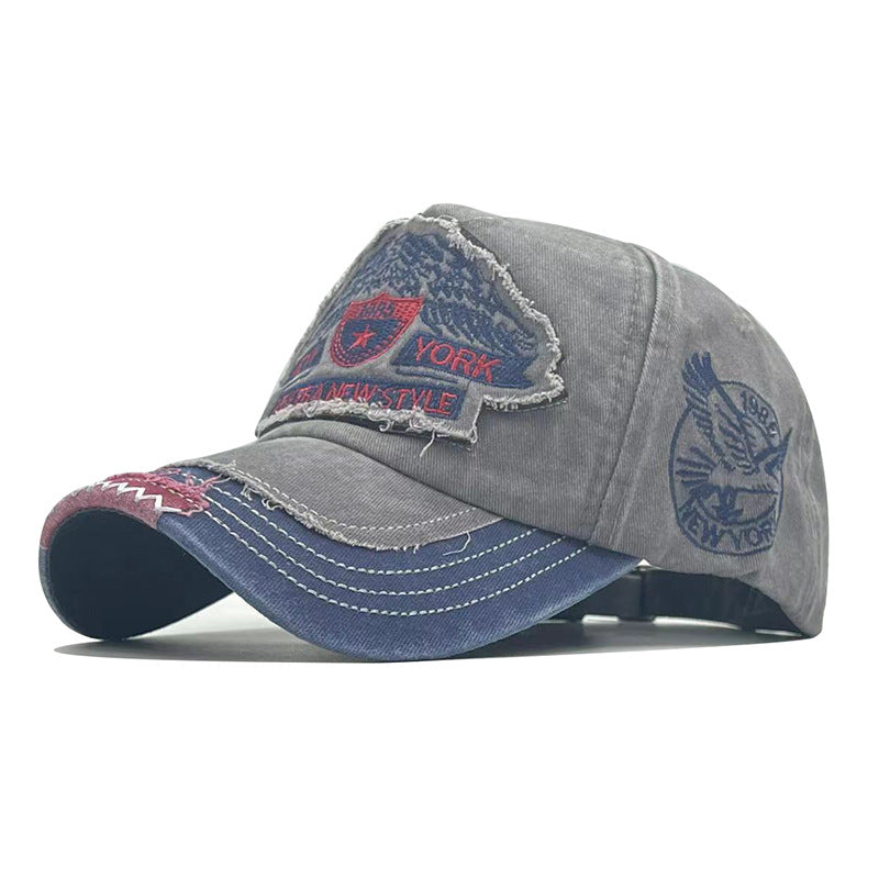 Vintage New York Eagle Distressed Baseball Cap - Washed Cotton 1986 Embroidered Patch Hat