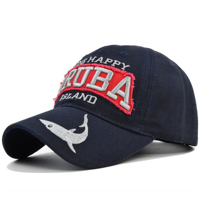 Vintage Aruba Island Baseball Cap - One Happy Embroidered Patch Hat with Whale Design