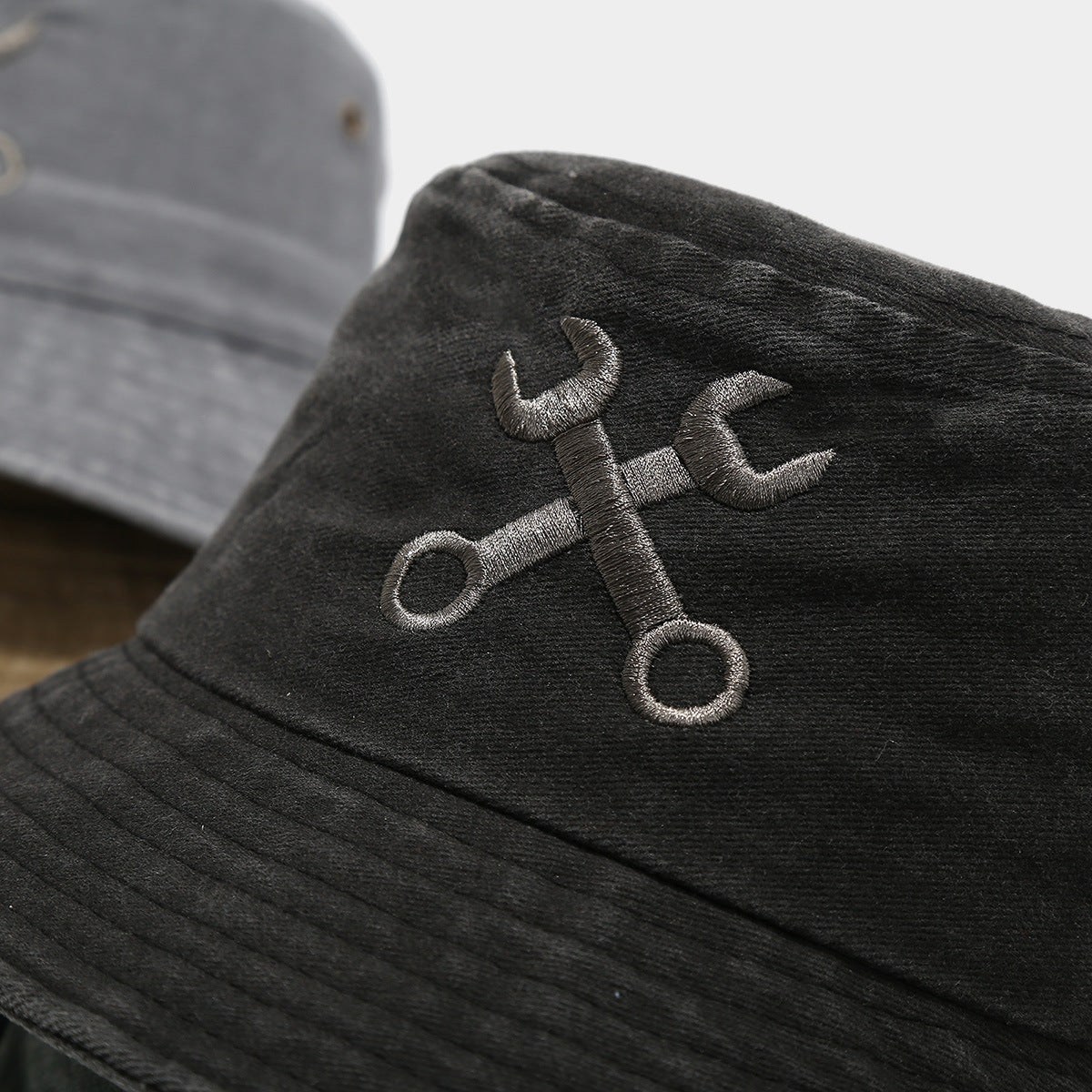 Creative Embroidered Bucket Hat - 'Fix Things' Mechanic Wrench Design, UV Protection, Breathable Outdoor Fisherman Hat
