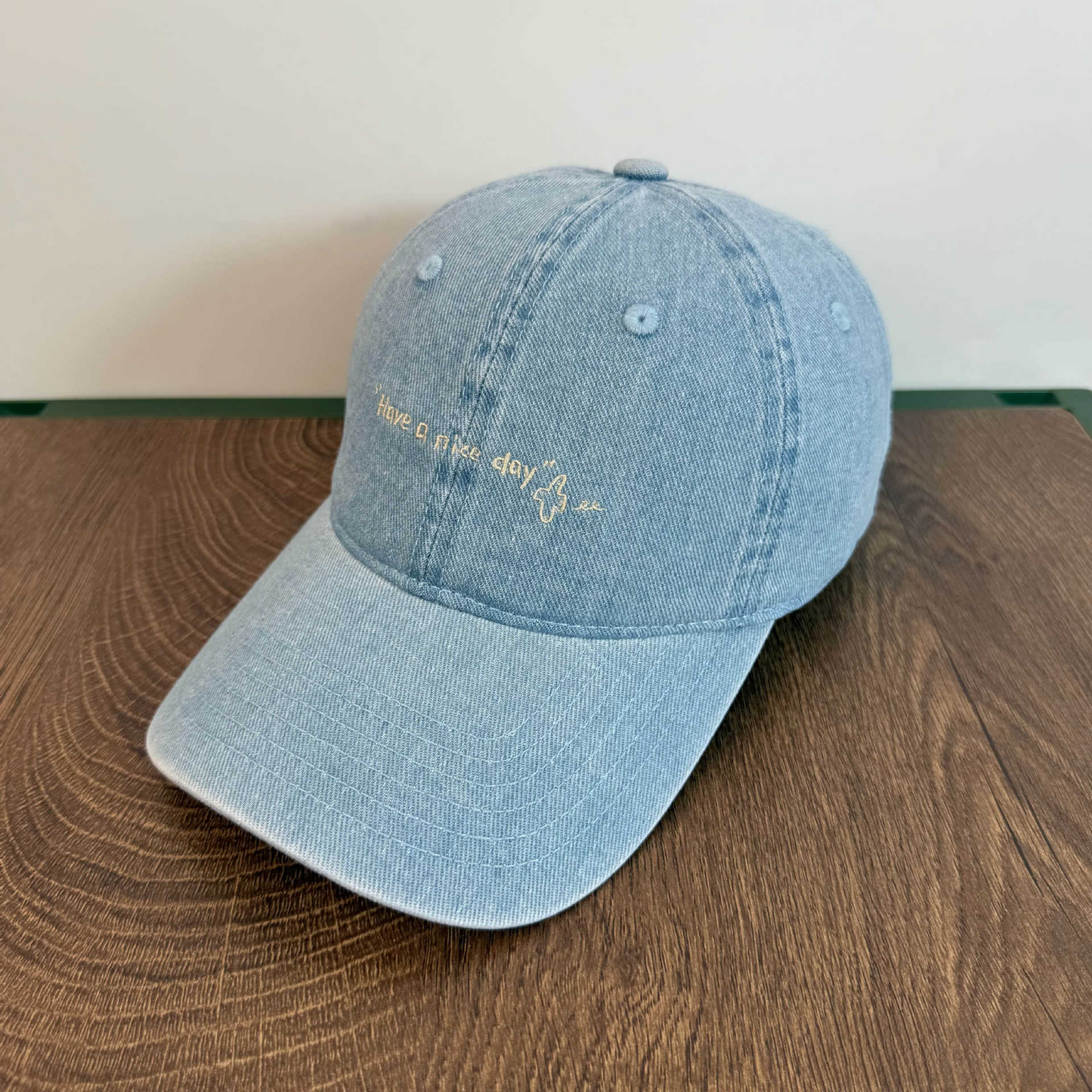 Have A Nice Day Distressed Denim Baseball Cap Cute Dog Embroidery Washed Cotton Hat