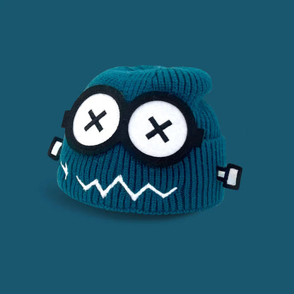 Glitch Robot Beanie - Tech-Inspired Knit Cap for Large Head Sizes | Windproof Commuter Hat