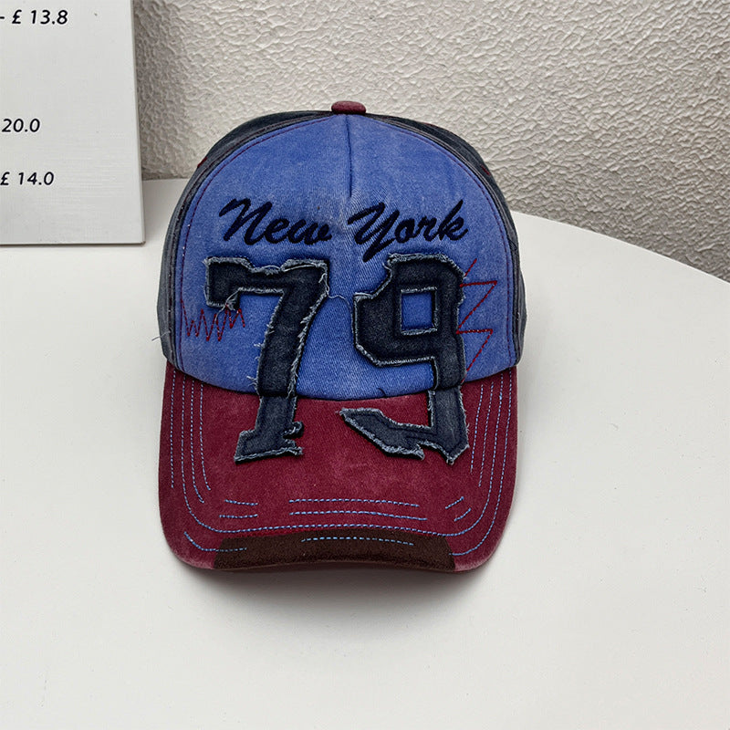 Vintage New York 79 Distressed Baseball Cap Washed Cotton Embroidered Two-Tone Hat