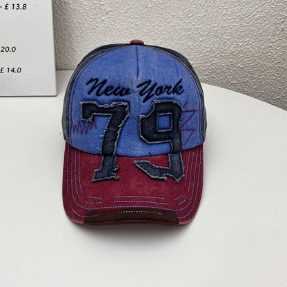 Vintage New York 79 Distressed Baseball Cap Washed Cotton Embroidered Two-Tone Hat