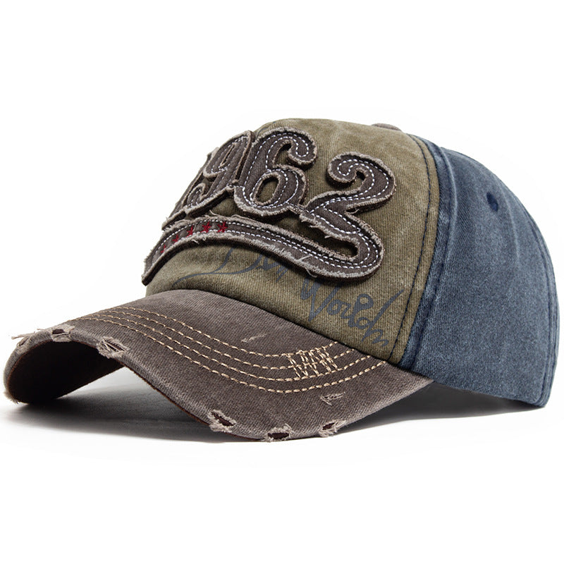 Vintage 1962 Distressed Baseball Cap - Washed Cotton Patchwork Hat with Embroidery and Adjustable Strap