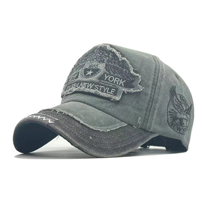 Vintage New York Eagle Distressed Baseball Cap - Washed Cotton 1986 Embroidered Patch Hat