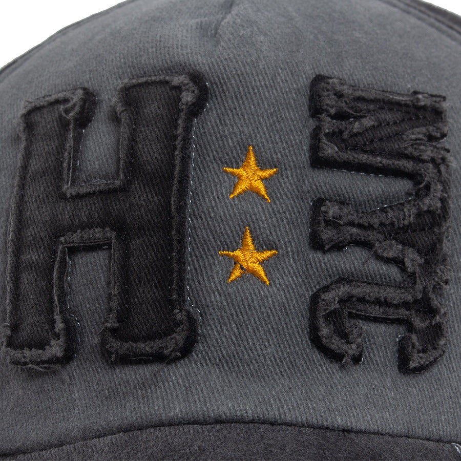 Vintage H NYC Distressed Baseball Cap - Washed Cotton Embroidered Retro Hat with Stars