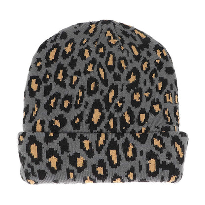 Leopard Print Knit Beanie with Ear Flaps - Chunky Acrylic Winter Hat for Outdoor Sports & Snow Activities