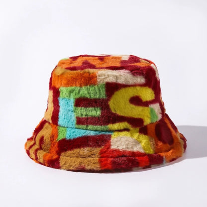 Autumn Winter Tie-Dye Letter Fleece Fisherman Hat – Thickened, Unisex for Skiing & Outdoor Commute