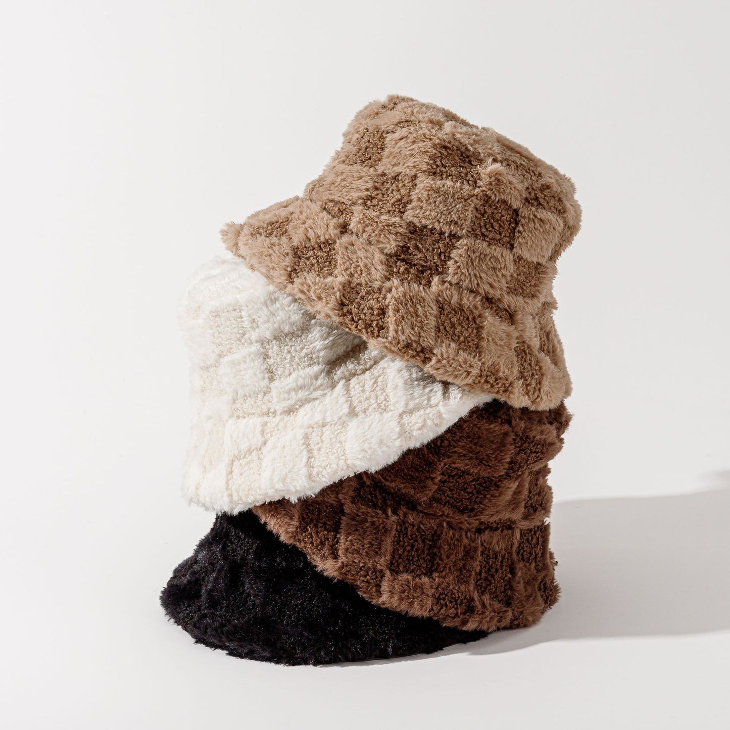 Autumn Winter Checkerboard Fleece-Lined Fisherman Hat - Long Pile, Thickened for Skiing & Outdoor Commute