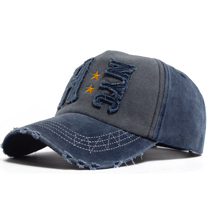 Vintage H NYC Distressed Baseball Cap - Washed Cotton Embroidered Retro Hat with Stars