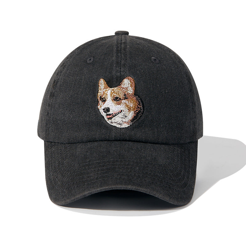Gorra de béisbol vintage negra lavada con bordado de perro | Gorra ajustable para amantes de las mascotas