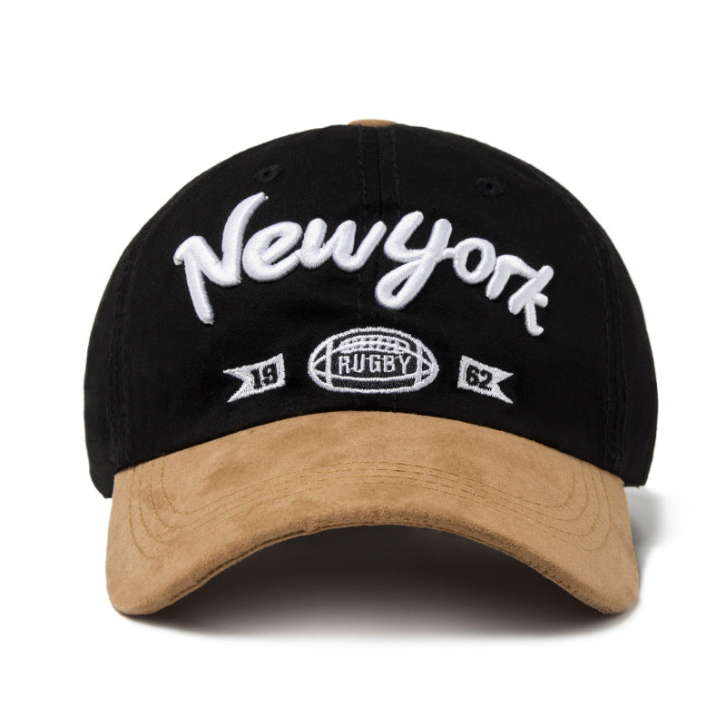 Vintage New York Rugby Baseball Cap - Washed Cotton Embroidered 'NY' Script Hat with 1962 Flags