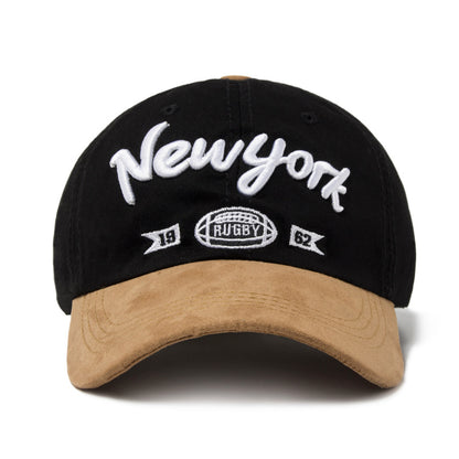 Vintage New York Rugby Baseball Cap - Washed Cotton Embroidered 'NY' Script Hat with 1962 Flags