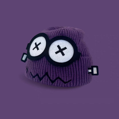 Glitch Robot Beanie - Tech-Inspired Knit Cap for Large Head Sizes | Windproof Commuter Hat