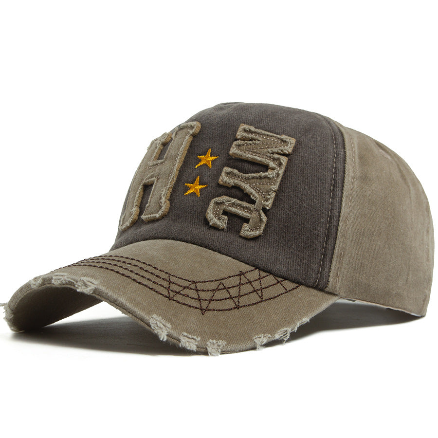 Vintage H NYC Distressed Baseball Cap - Washed Cotton Embroidered Retro Hat with Stars