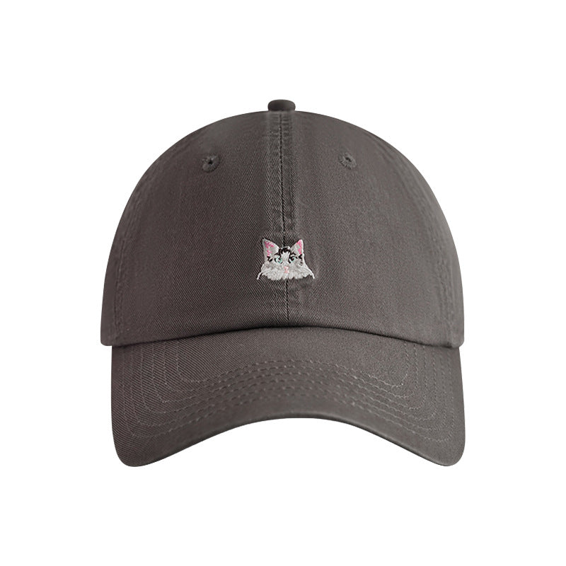 Pandaize Embroidered Cute Cat Soft Top Baseball Cap - Adjustable Unisex Cotton Casual Hat for Women & Men
