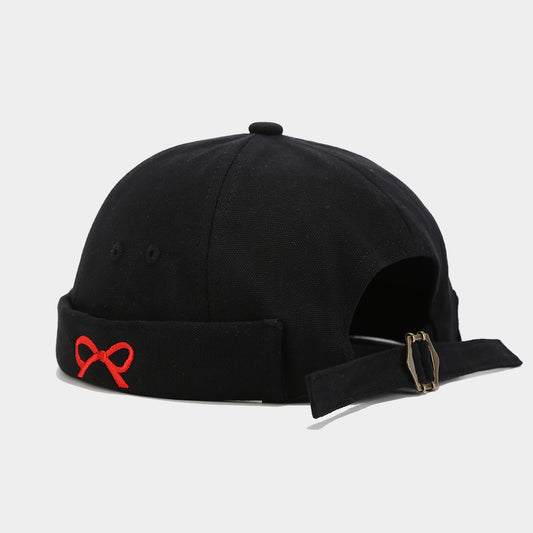 "Chic Butterfly Embroidered Felt Hat with Bow - Vintage Street Style, Korean Inspired, Fashionable Women's Cap" Black Hat - Size undefined