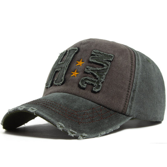 Vintage H NYC Distressed Baseball Cap - Washed Cotton Embroidered Retro Hat with Stars