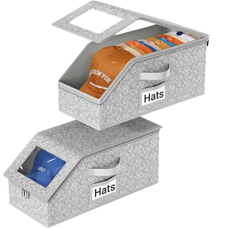 Foldable Baseball Hat Storage Box with Clear Window – Large Capacity Dust-Proof Organizer for Caps