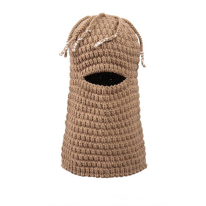 Knitted Beanie for Unisex, Autumn Winter Funny Ear-Warming Mask-Integrated Cap, Trendy Headwear