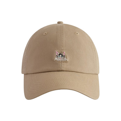 Pandaize Embroidered Cute Cat Soft Top Baseball Cap - Adjustable Unisex Cotton Casual Hat for Women & Men