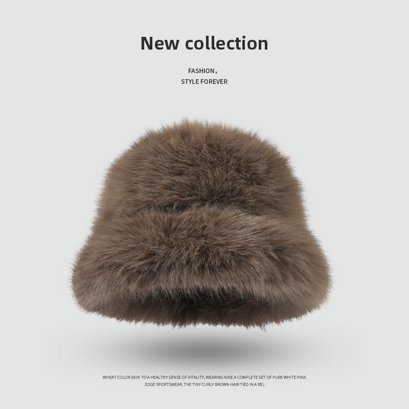 Faux Rabbit Fur Women's Bucket Hat – Winter Plush Thick Warm Fashionable Hat