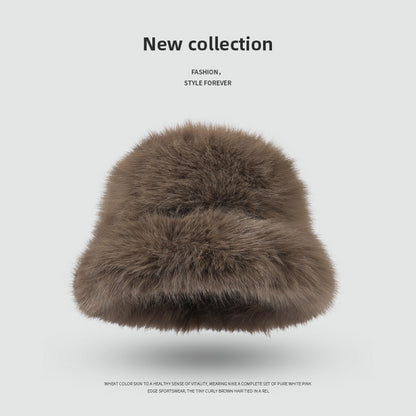 Faux Rabbit Fur Women's Bucket Hat – Winter Plush Thick Warm Fashionable Hat