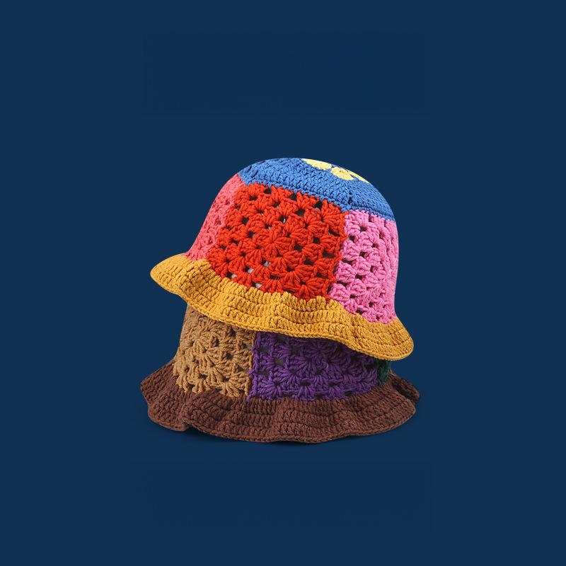 Women's Hand-Crocheted Hollow Knitted Bucket Hat, Japanese Designer Autumn Winter Versatile Face-Flattering Woolen Cap
