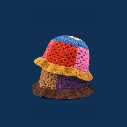 Women's Hand-Crocheted Hollow Knitted Bucket Hat, Japanese Designer Autumn Winter Versatile Face-Flattering Woolen Cap
