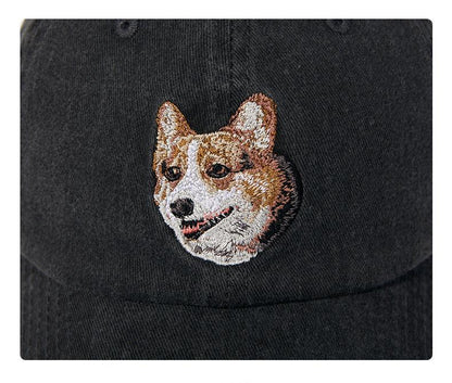Gorra de béisbol vintage negra lavada con bordado de perro | Gorra ajustable para amantes de las mascotas