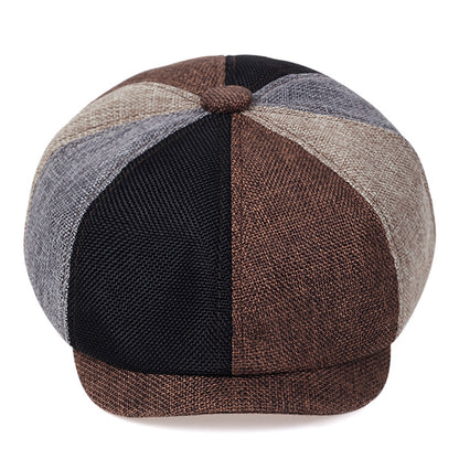 Vintage Linen Blend Octagonal Cap - Breathable Summer Style