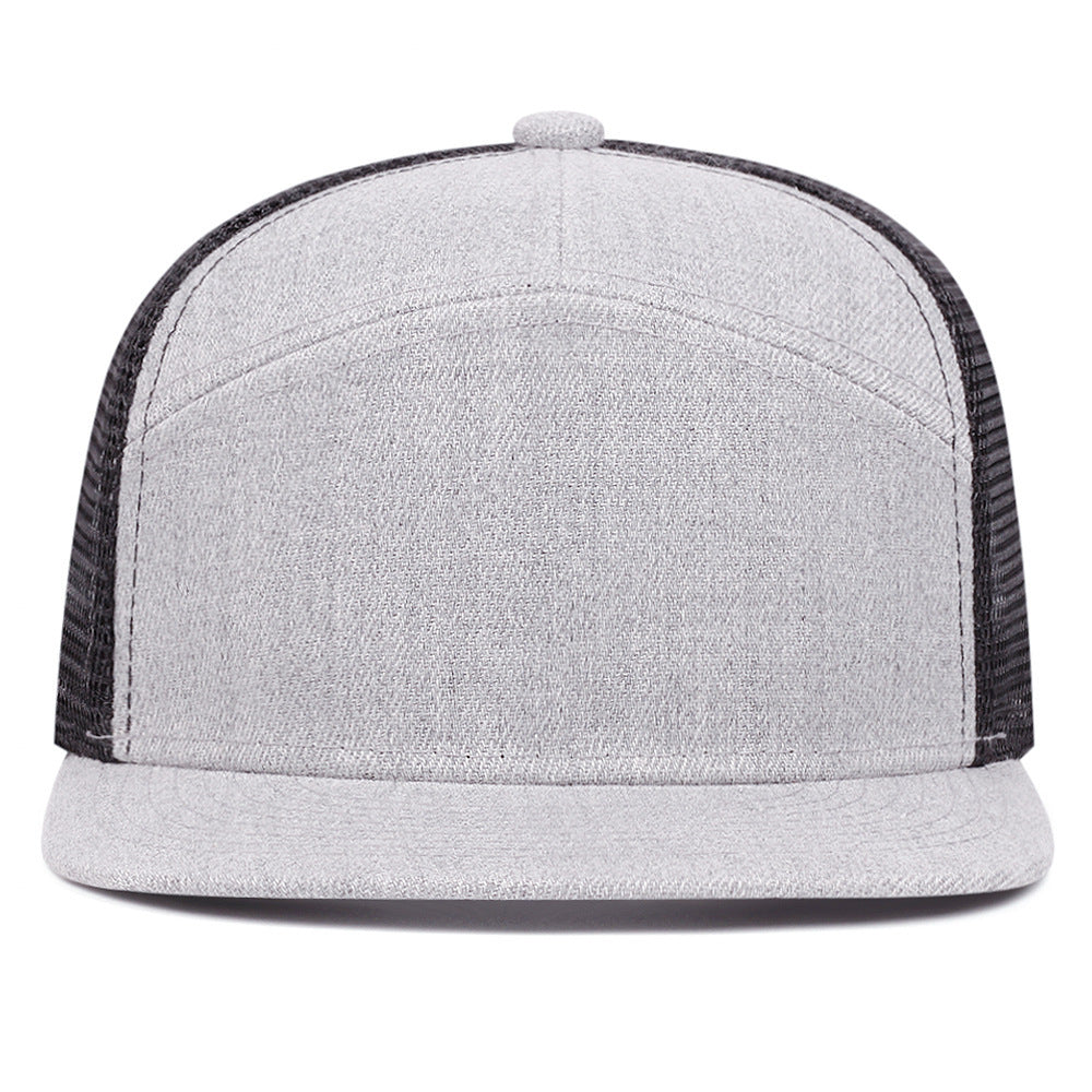 7-Panel Flat Brim Trucker Hat – Breathable Mesh Back, Lightweight Cotton Blend, Unisex Summer Outdoor Sun Protection Cap