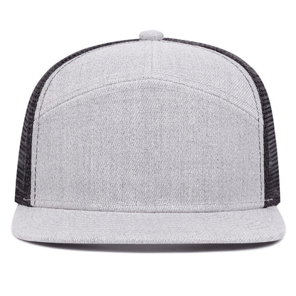 7-Panel Flat Brim Trucker Hat – Breathable Mesh Back, Lightweight Cotton Blend, Unisex Summer Outdoor Sun Protection Cap